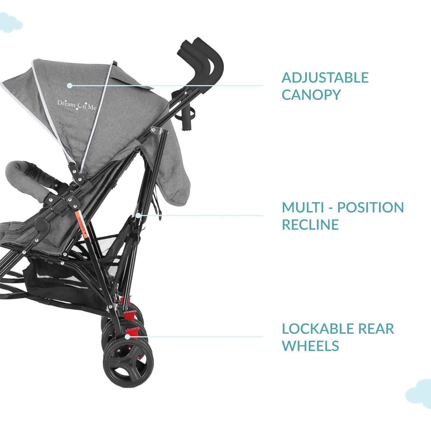Dream On Me Volgo Twin Umbrella Stroller In Gray, Lightweight Double Stroller For Infant & Toddler, Compact Easy Fold, Large Sto