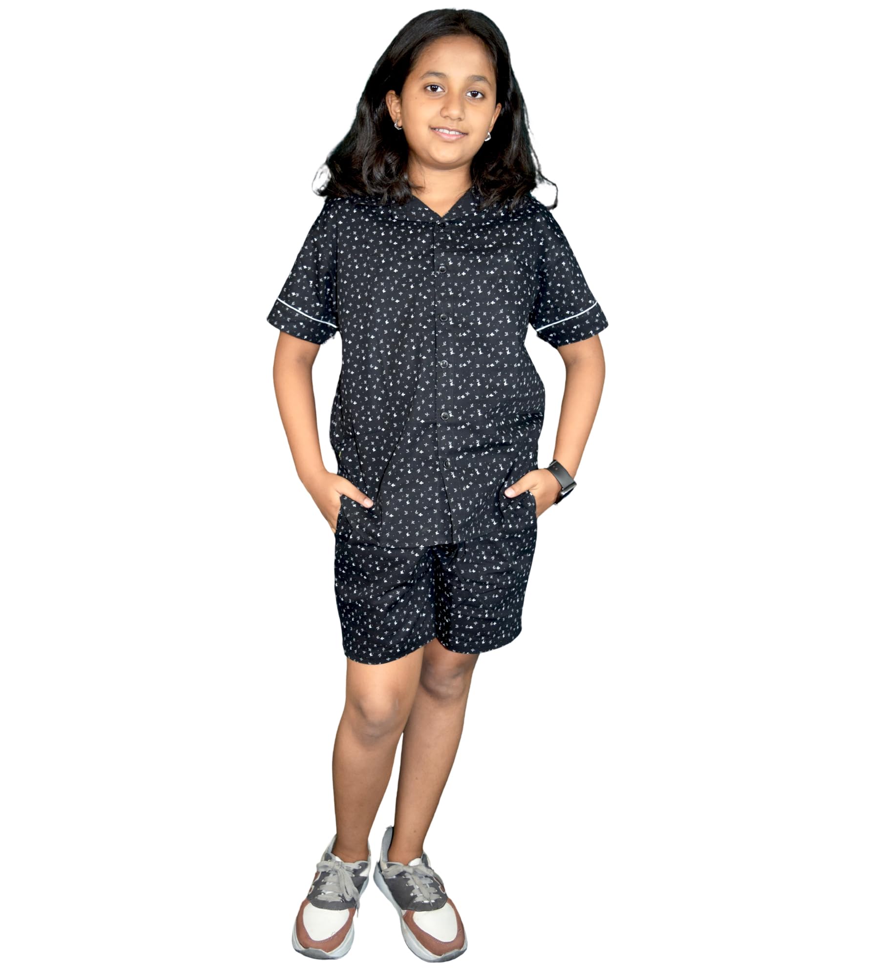 SHOPmOZO Night Suit Set for Girls Pure Cotton Half Shirt & Matching Shorts | Soft Breathable Top & Bottom Set Sleepwear for All 