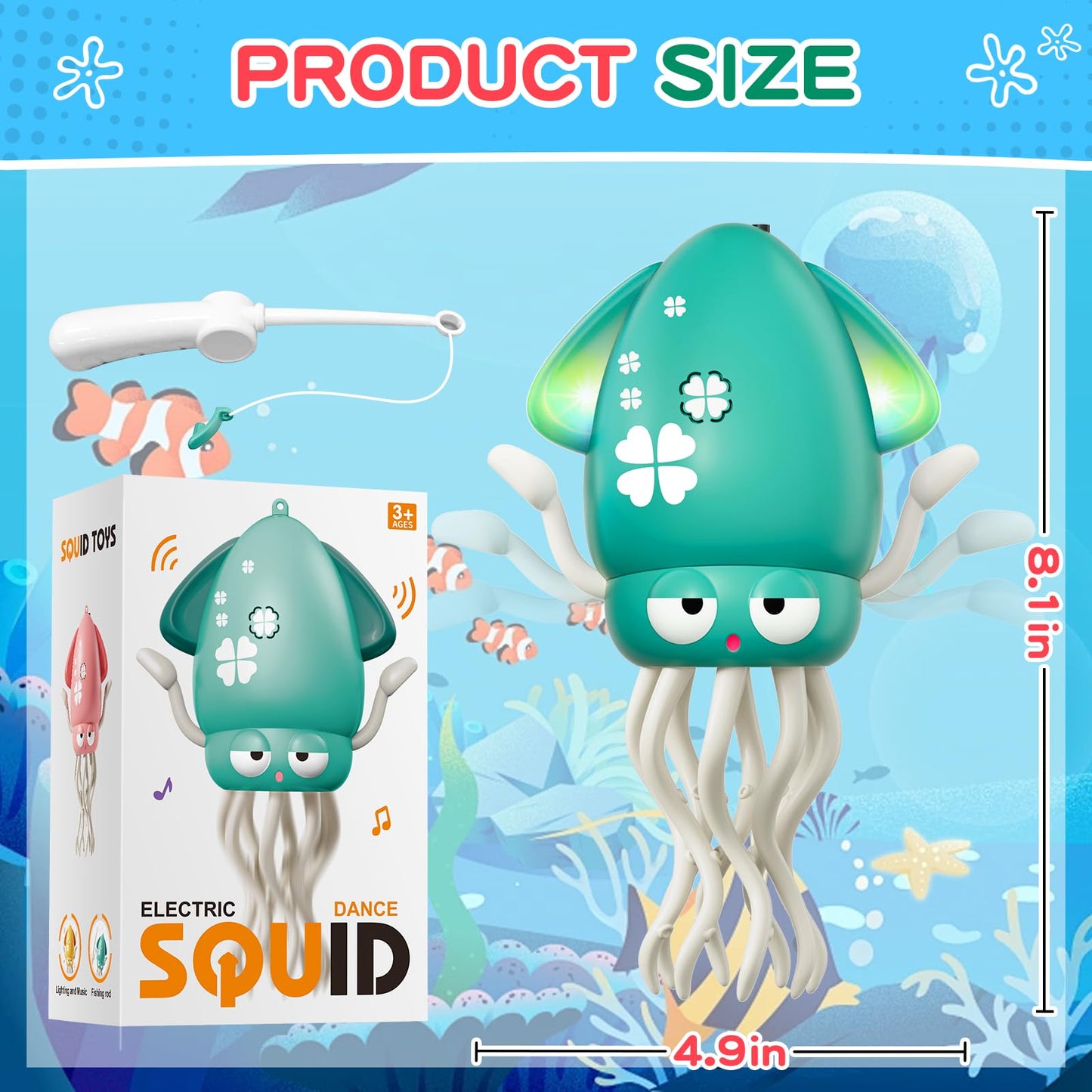 Dancing Squid Baby Toy, Dancing Octopus Tummy Time Toys for Toddlers, Infant Crawling Walking Baby Toys with Music & Light for 3
