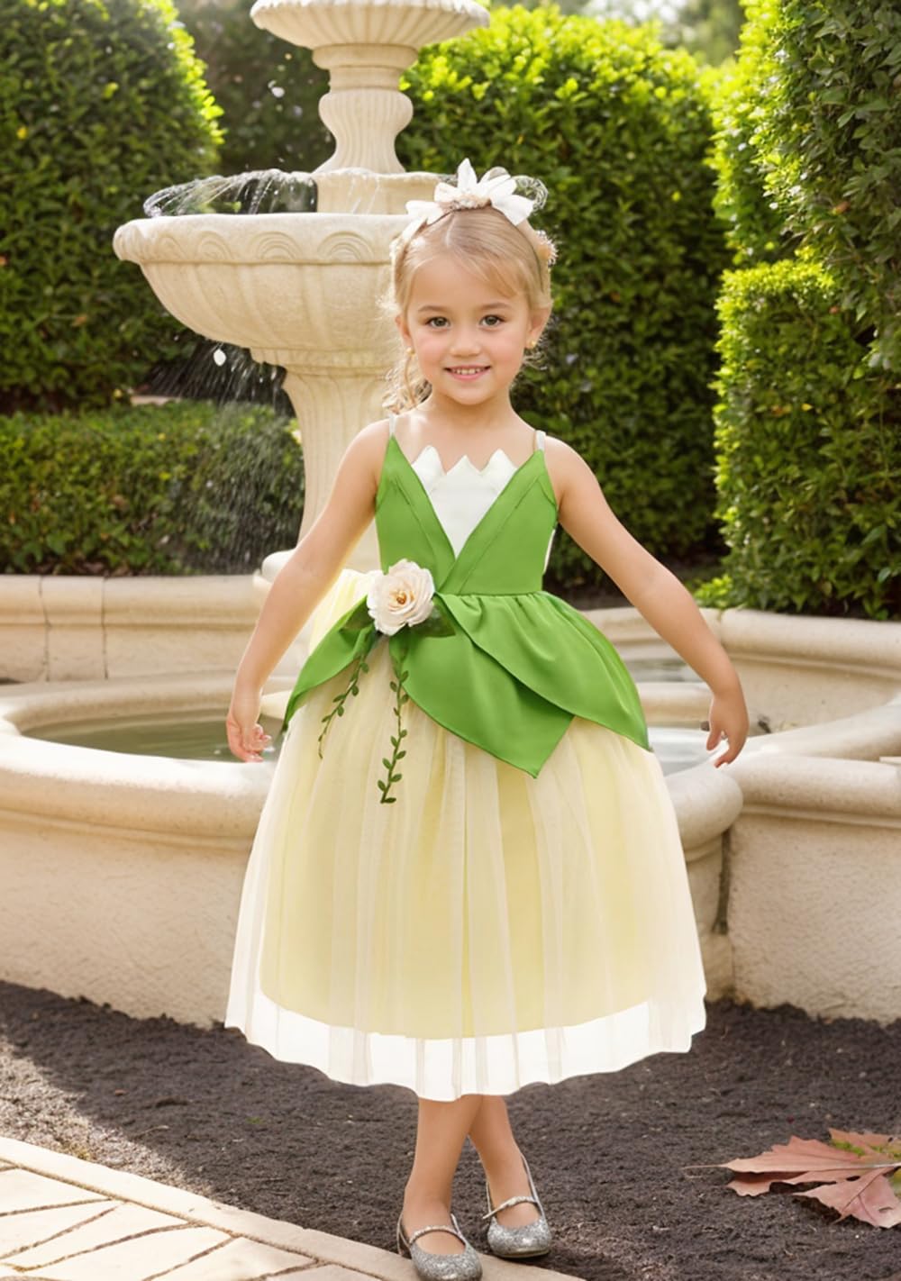 Axaxa Princess Tiana Costume For Girls Princess Tiana Dress Princess And The Frog Costume With Headband 4-7Y
