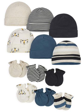 Onesies Brand Unisex Baby 12-Piece Cap And Mitten Set, Tiger Board, 0-6 Months
