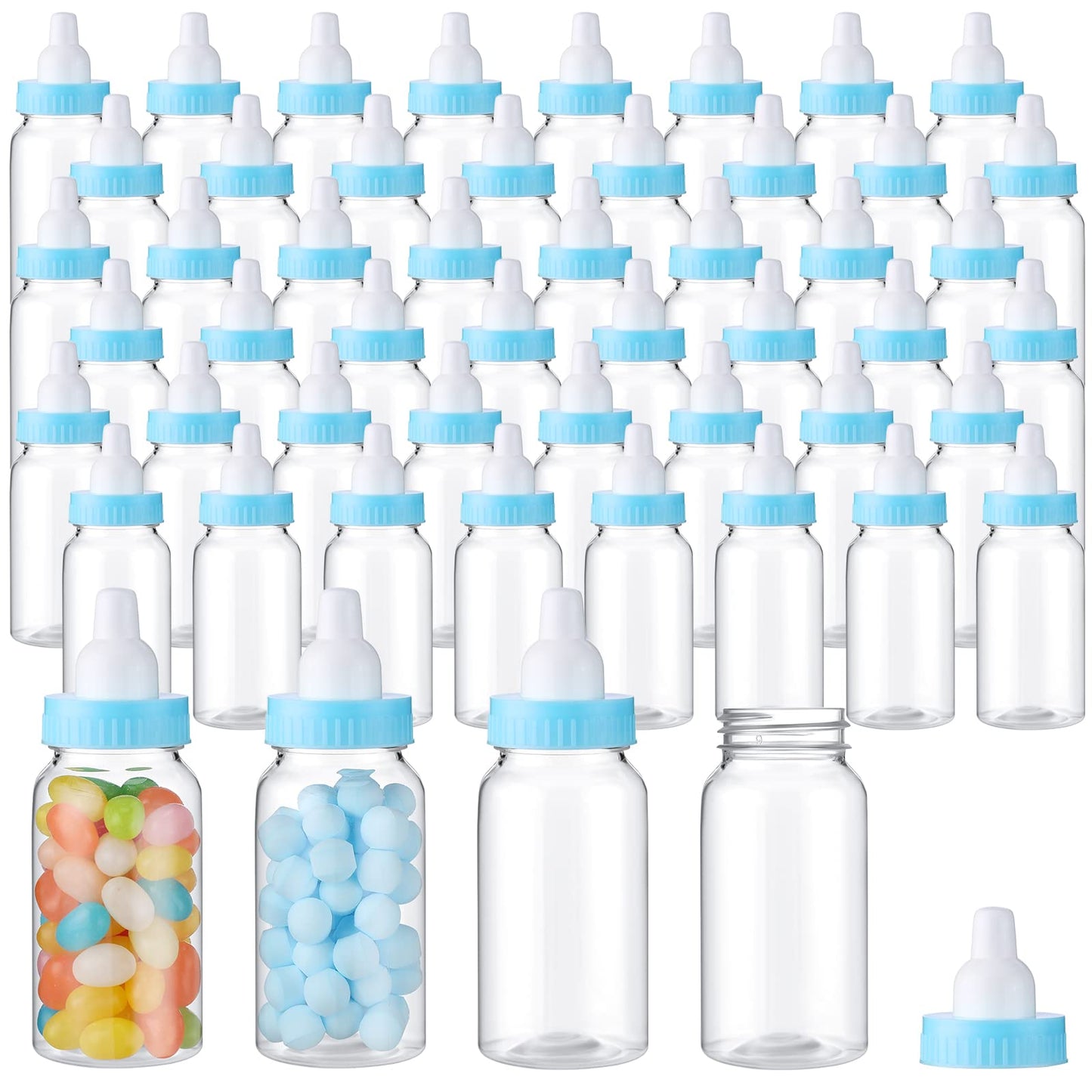 48 Pcs 4.5 Inch Baby Bottle Shower Favor Mini Plastic Candy Bottle Baby Shower Fillable Feeding Candy Box For Party Boy Girl Bir