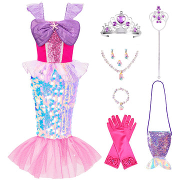 Meland Princess Dress Up For Girls 3-8, Mermaid Dress For Girls With Bag, Dress Up Clothes For Girls Halloween Costume