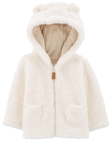 Carter'S Zip-Up Sherpa Cardigan Jacket, Oatmeal Sherpa, 18 Months