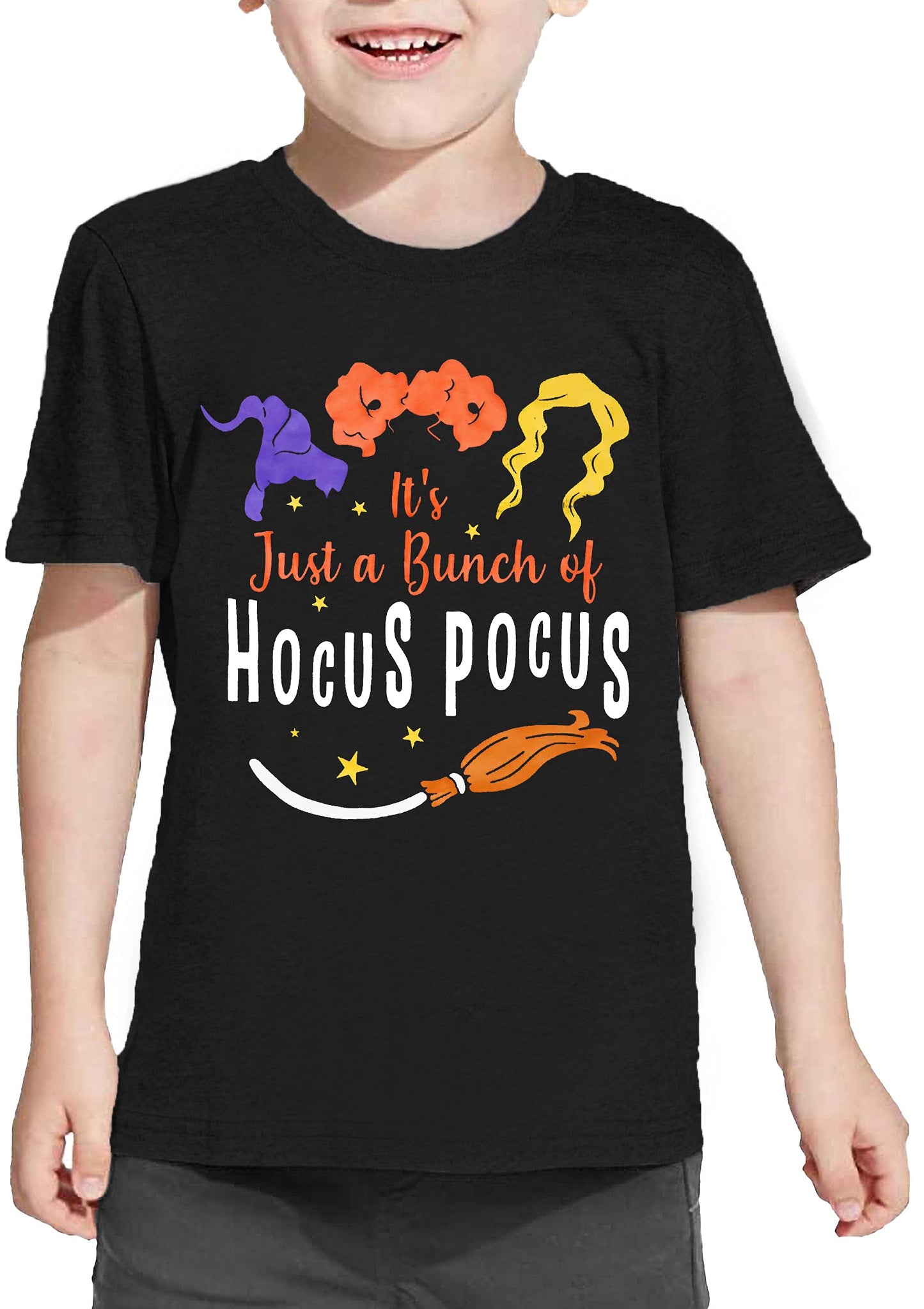 Lazychild It'S Just A Bunch Of Hocus Pocus Halloween T Shirt Toddler Boys Girls Sanderson Sister Graphic Tee Shirts(Black,130)