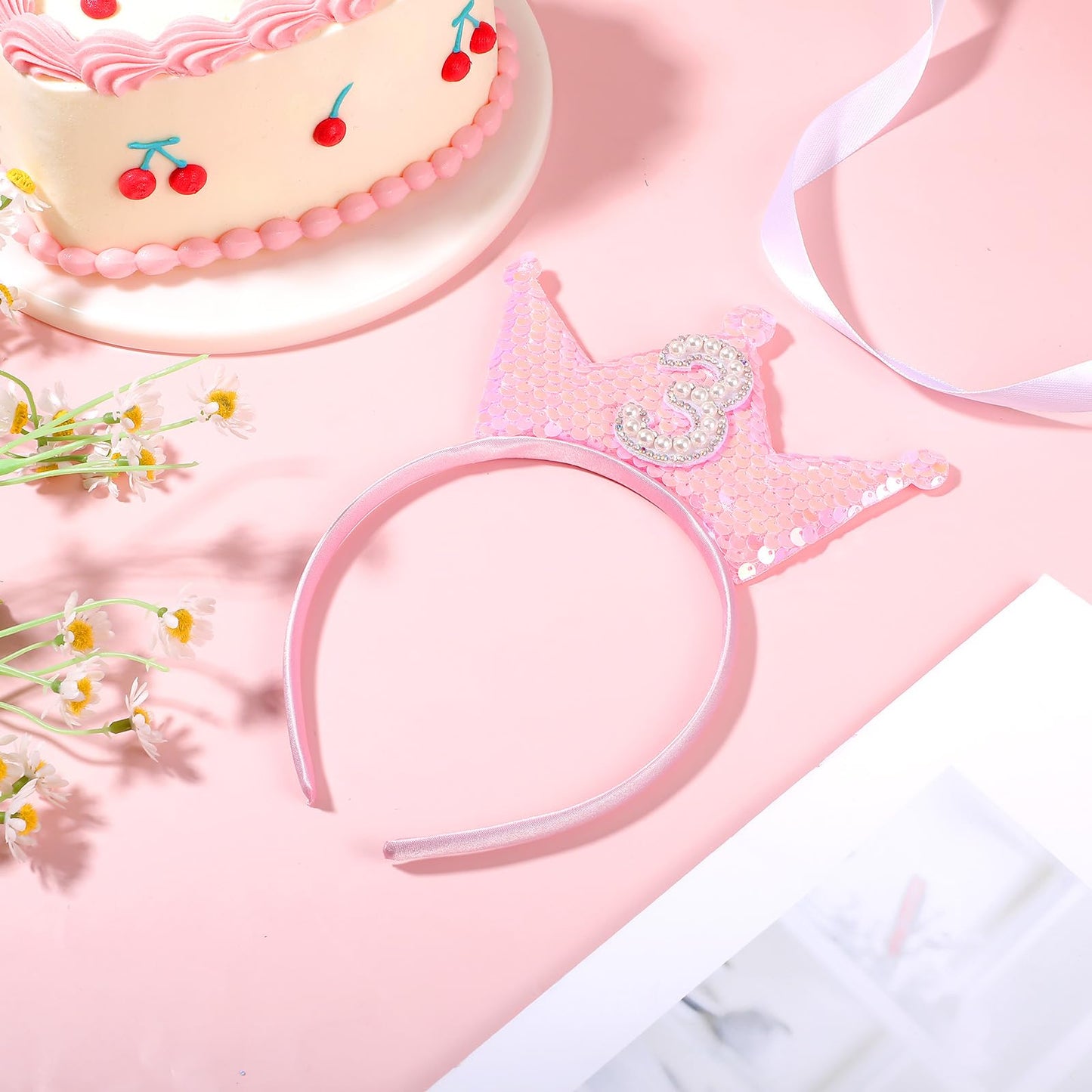 Gjinxi 3Rd Birthday Decorations For Girl, Glitter Birthday Girl Headband Princess Crowns For Little Girls, 3 Year Old Girls Crow