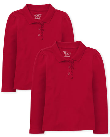 The Children'S Place Baby Girls And Toddler Girls Long Sleeve Ruffle Pique Polo, Ruby, 2T