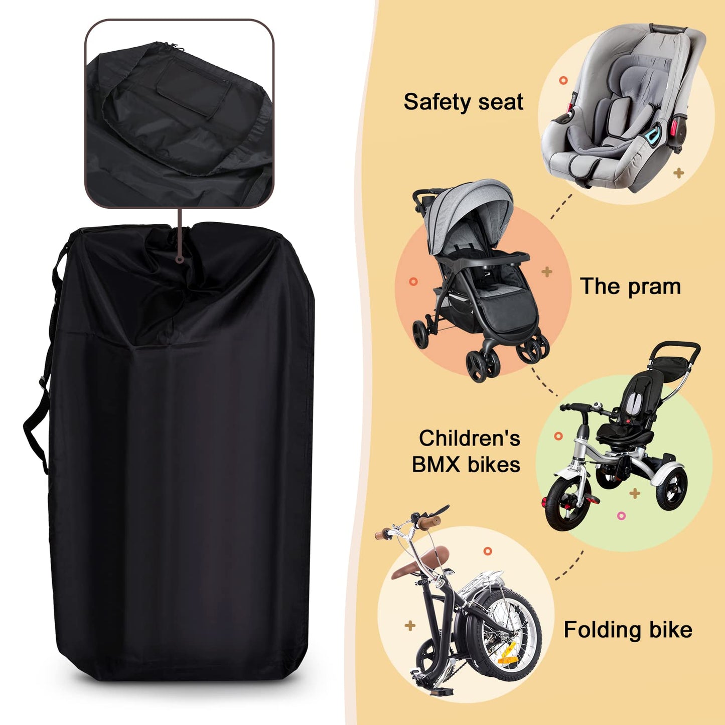Lihao Stroller Travel Bag, Gate Check Bag For Car Seat, Waterproof Travel Carry Bag, 600D Oxford, Black