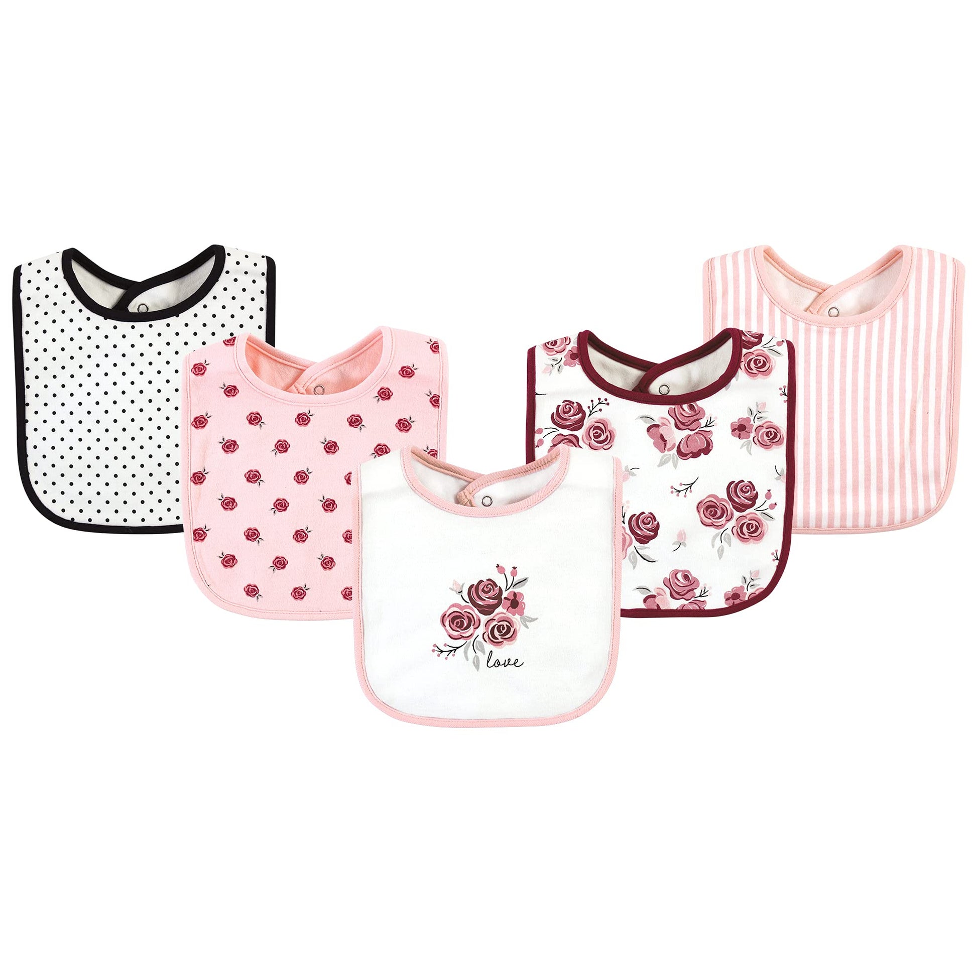 Hudson Baby Unisex Baby Cotton Bibs, Rose, One Size