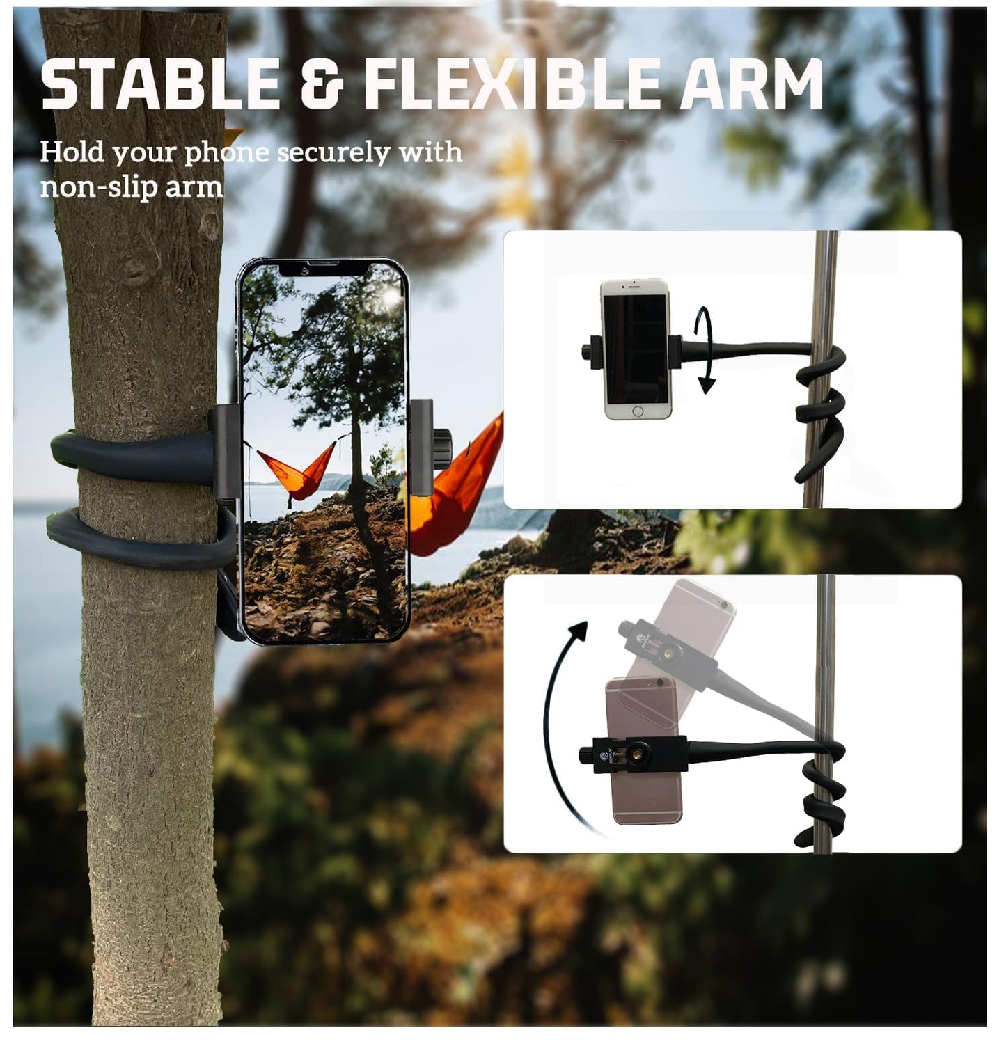 Portable Phone Holder Stand For Bed, Stroller, Desk, Car With Gooseneck Flexible Arm - Stable, Secure & Adjustable Fit On Treadm