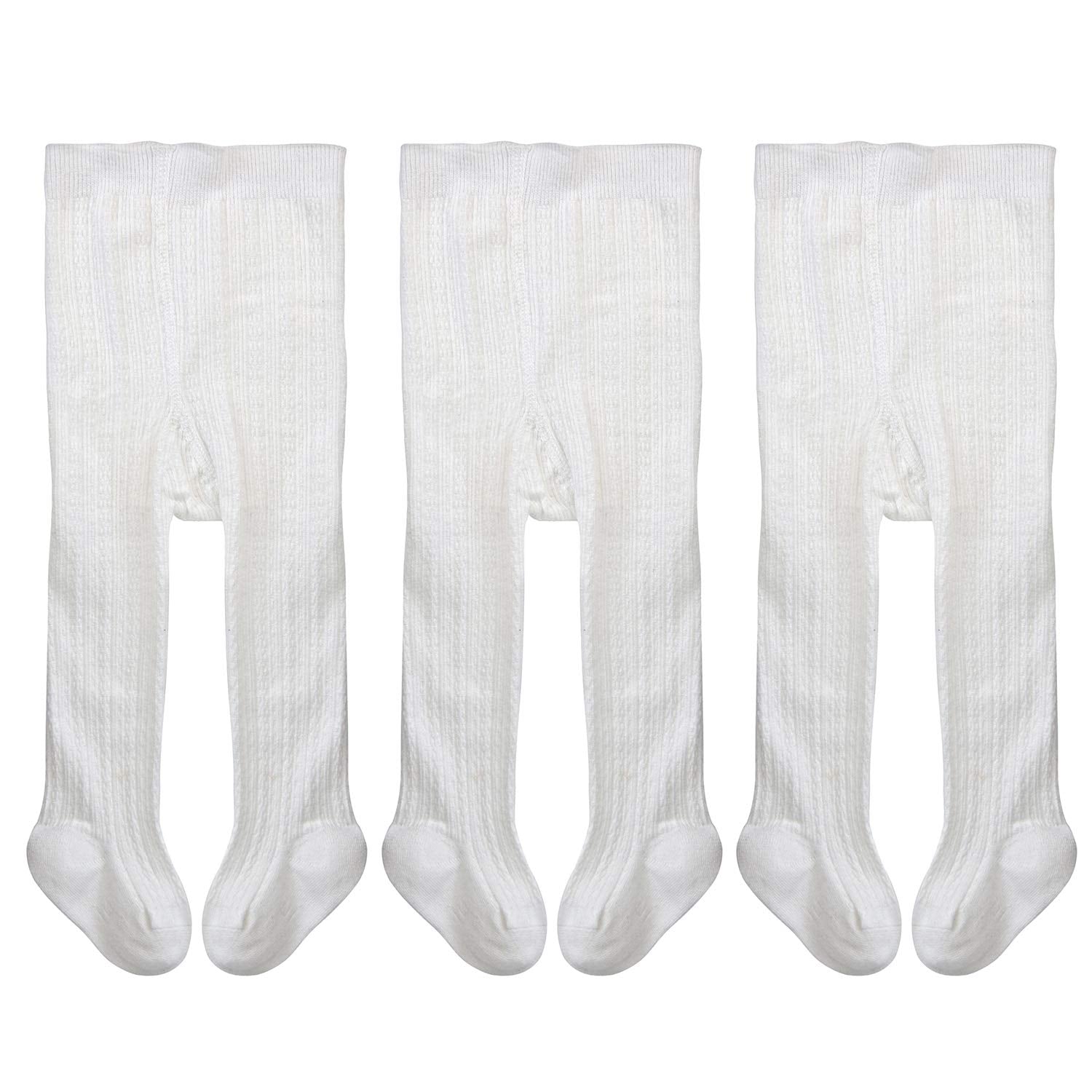 Epeius Baby Tights Little Girls Cable Knit Tights Solid Cotton Stockings Children Seamless Footed Leggings Pantyhose 4-6 Years,W