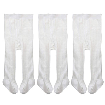Epeius Baby Tights Little Girls Cable Knit Tights Solid Cotton Stockings Children Seamless Footed Leggings Pantyhose 4-6 Years,W