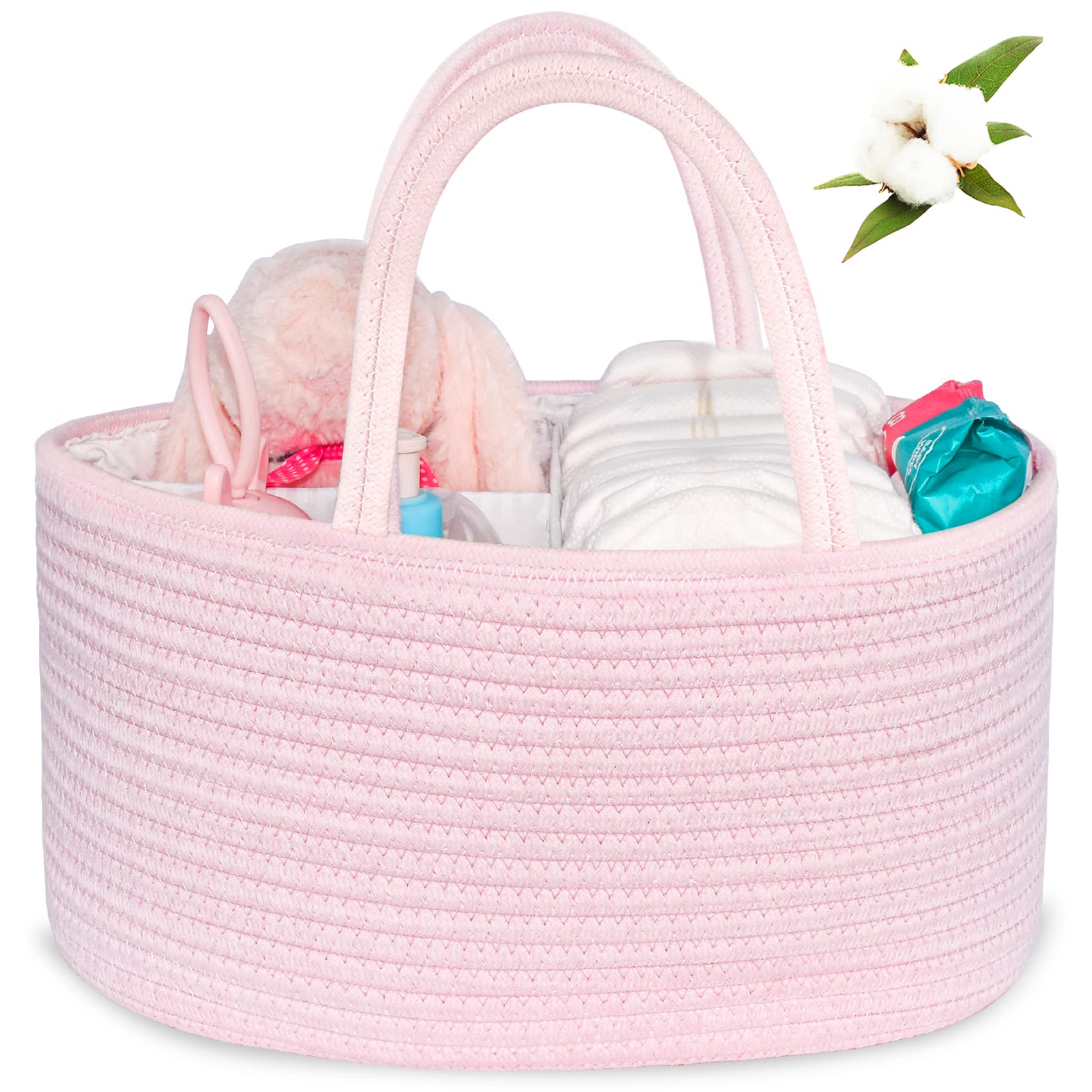 ABenkle Diaper Caddy Organizer - Cotton Rope Nursery Storage Basket for Baby Essentials, Boys & Girls Shower Gift, Changing Tabl