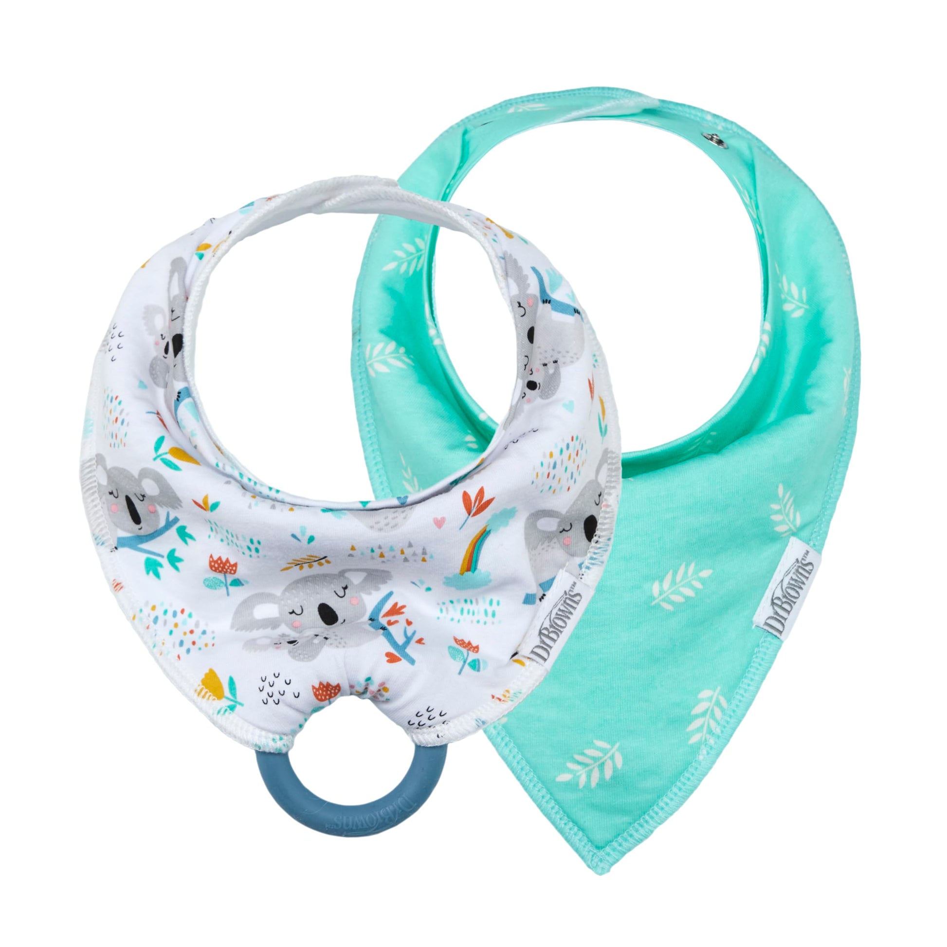 Dr. Browns Bandana Bibs with Snap-On Removable Teether, Cotton Baby Bib with Soft Fleece Lining for Teething & Drooling, Koalas