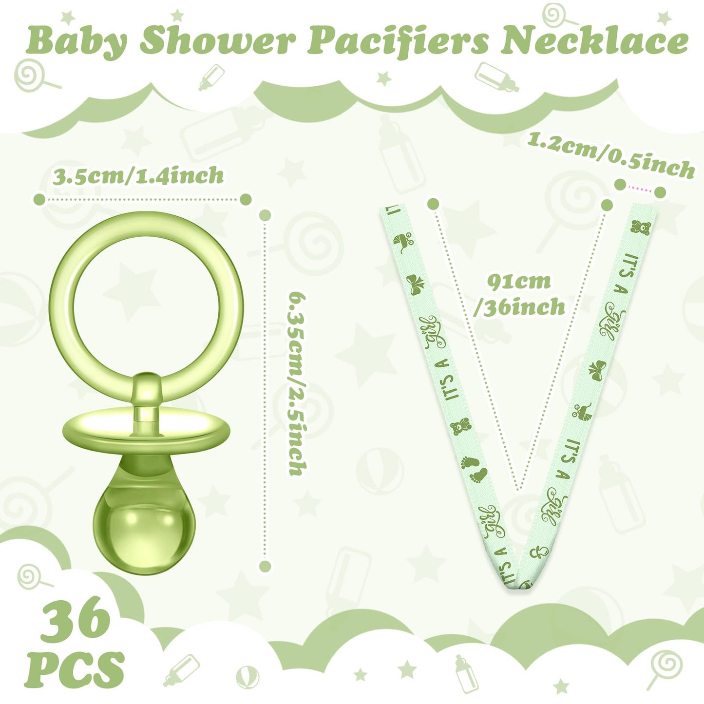 Geiserailie 36 Pcs Baby Shower Pacifiers Necklace Acrylic Pacifiers Necklace Charm Party Favors For Girls Boys Baby Shower Party