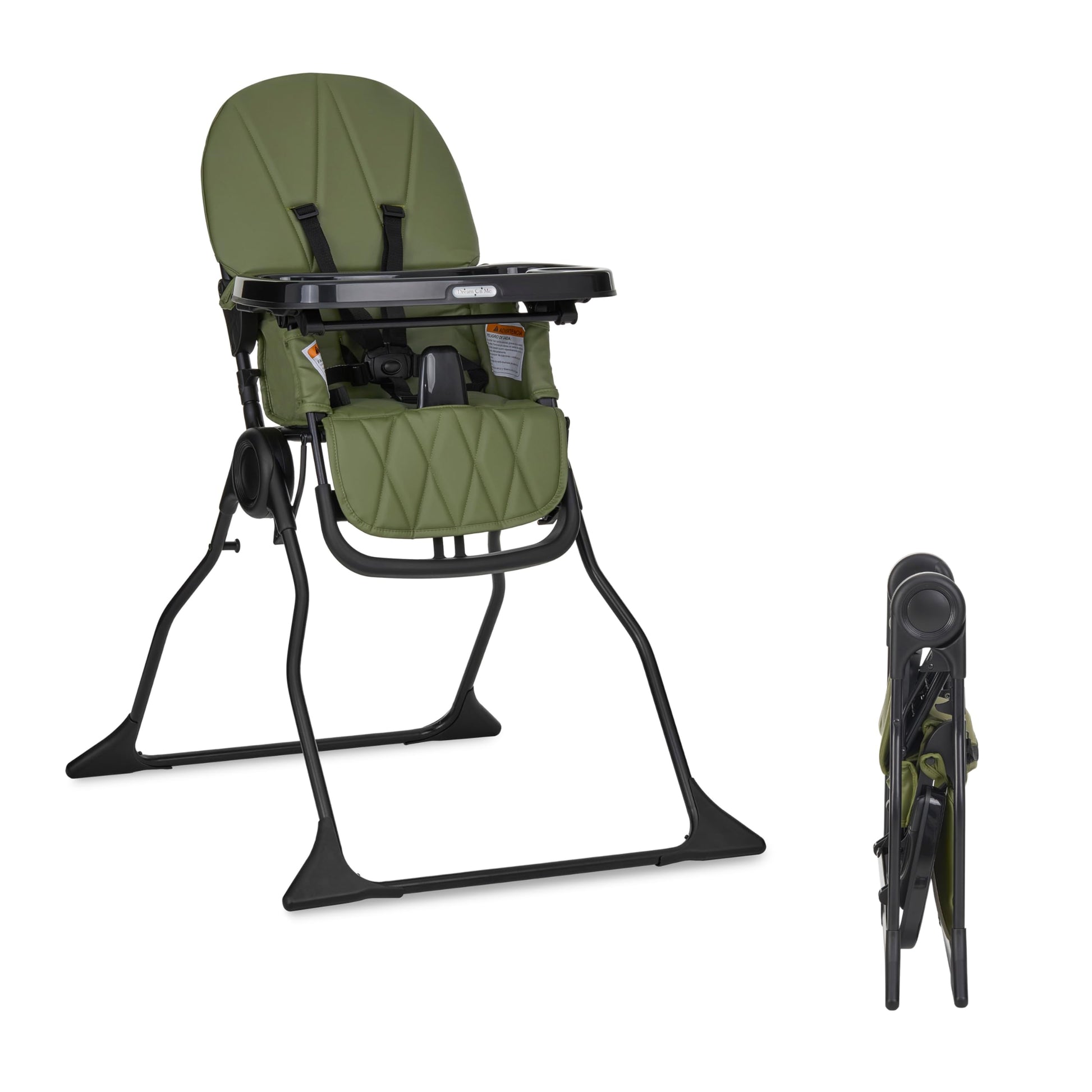Dream On Me Snack And Stow Baby High Chair In Olive - Easy To Fold And Store, Portable Travel Chair With Removable And Three Pos
