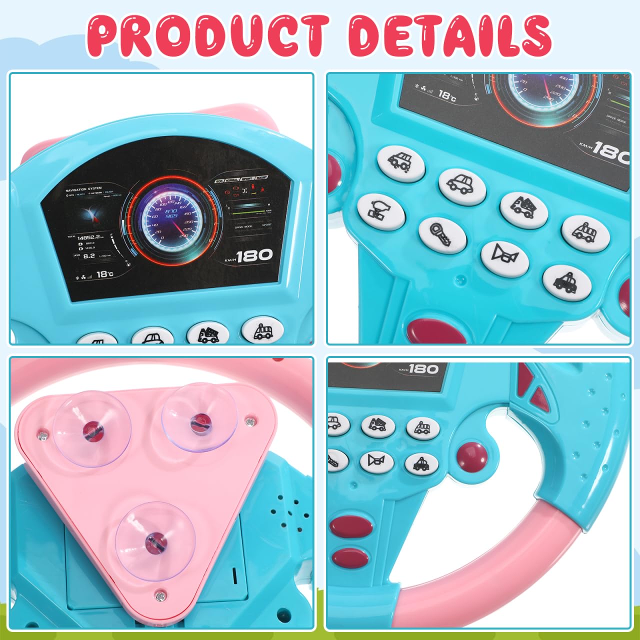 TOYANDONA Steering Wheel Toy Plastic Toy Steering Wheel for Kids Simulated Driving Controller with Light and Music Electric Soun