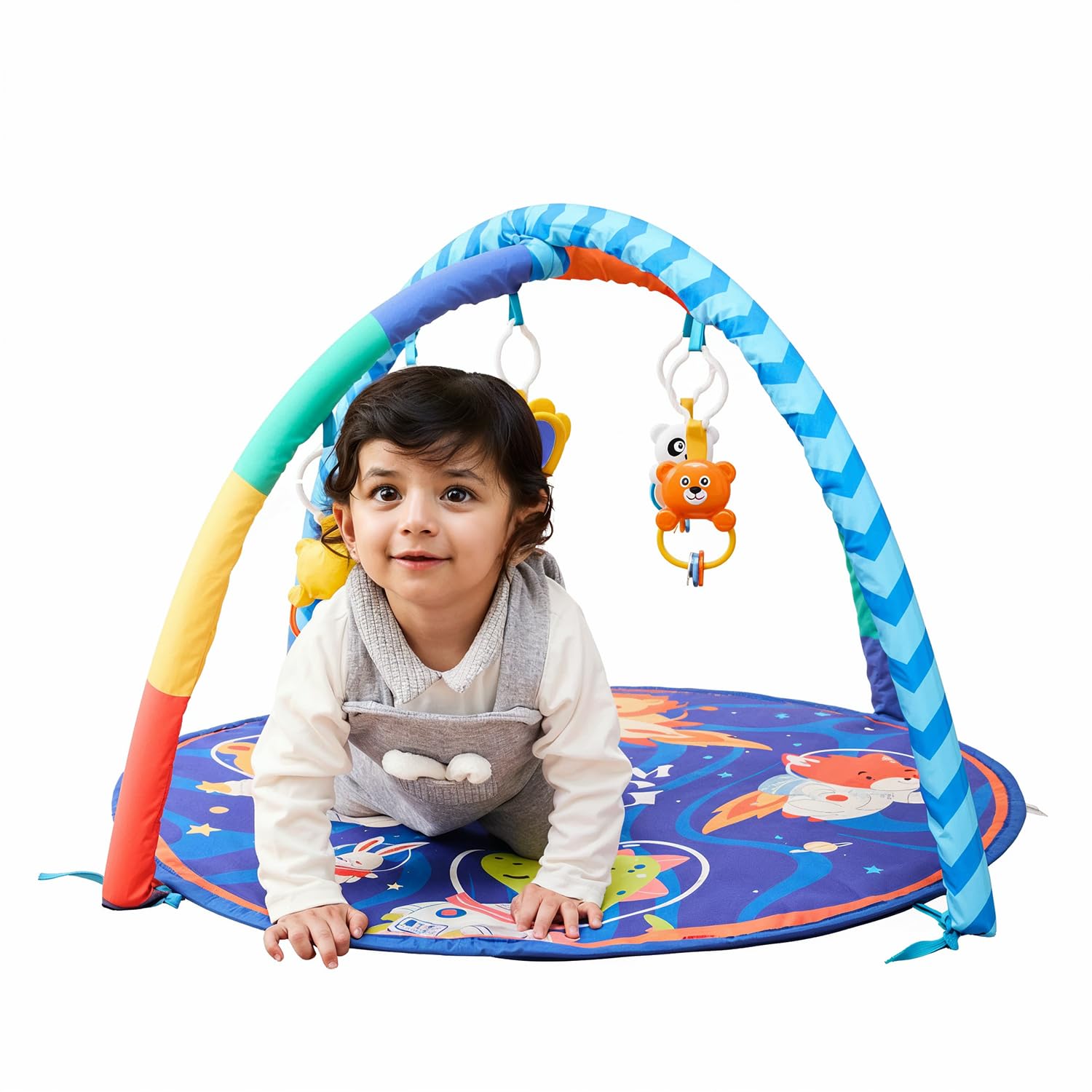 Amazon Brand  Supples Baby Play Gym Mat | Activity Play Gym With Hanging Toys | 2In1 Baby Mat For 2+ Months | Astronaut Print