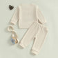 Lesimsam Toddler Baby Boy Valentine'S Day Outfit Letter Embroidery Long Sleeve Waffle Knit Sweatshirt And Pants Set(Apricot, 6-1