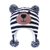 Langzhen Toddler Kids Infant Winter Hat,Earflap Knit Warm Cap Fleece Lined Beanie For Baby Boys (Bear -Navy Stripe, S(46-48Cm/18