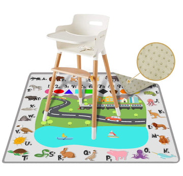 54' Xl Splat Mat For Under High Chair- Creative Design For Art Floor Cover, Food Spills For Baby Or Toddler. Non Slip, Waterpro