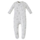 Owlivia Organic Cotton Baby Pajamas, Boys Girls Zip Front Sleep 'N Play, Footed Sleeper, Long Sleeve(0-3 Months, Gray Rabbit)