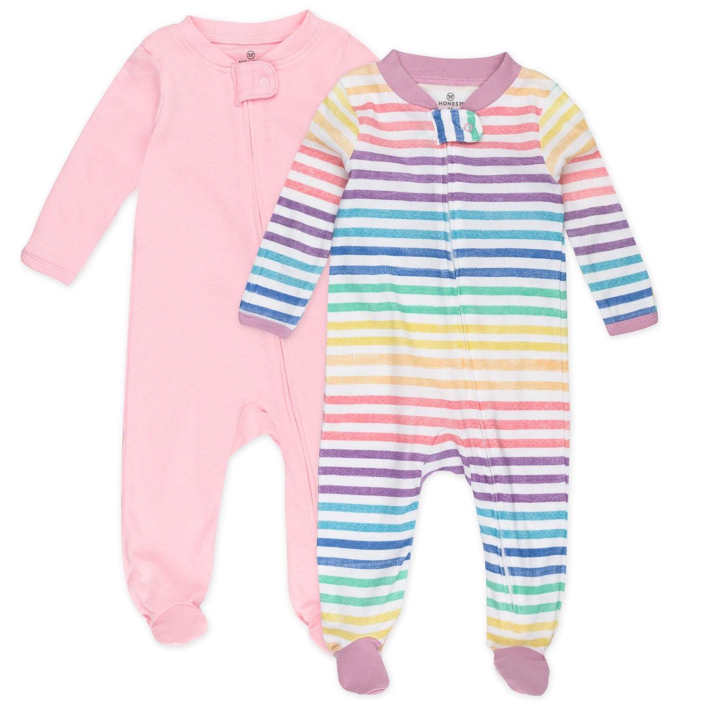 Honestbaby Unisex-Baby 2-Pack Organic Cotton Footed Pajama Sleep & Play, Rainbow Stripe, 6-9 Months