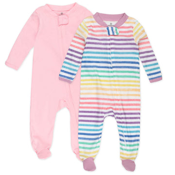 Honestbaby Unisex-Baby 2-Pack Organic Cotton Footed Pajama Sleep & Play, Rainbow Stripe, 6-9 Months
