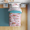 Sunny Side Up Rainbow Unicorns Toddler Comforter Set - 4 Piece Preschool Bedding Includes Comforter, Sheets & Pillow Cover - Sup