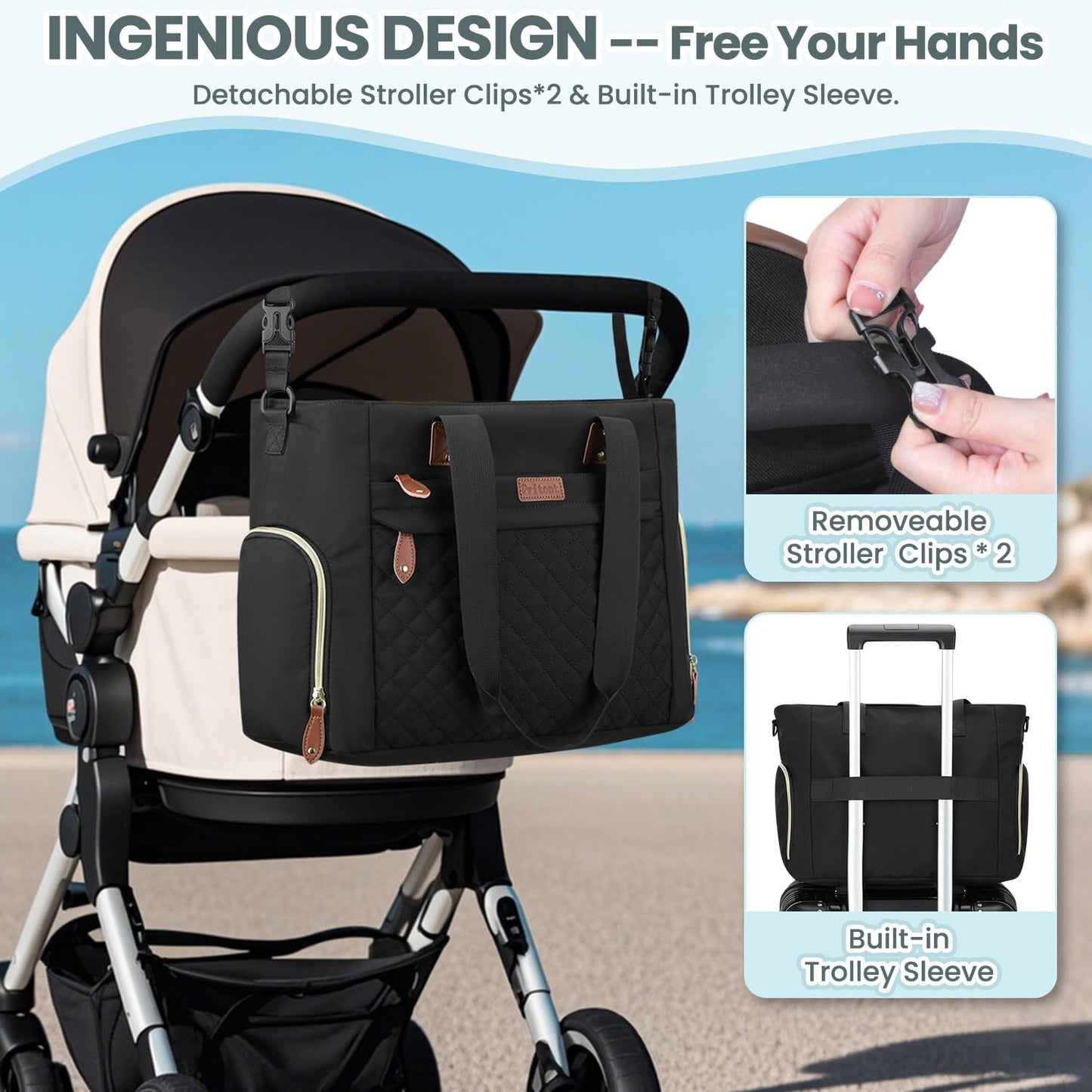 Pritent Diaper Bag Tote For Working Mom, Large Travel Diaper Tote For Mom And Dad With 15 Inch Laptop Sleeve, Mommy Bag Maternit
