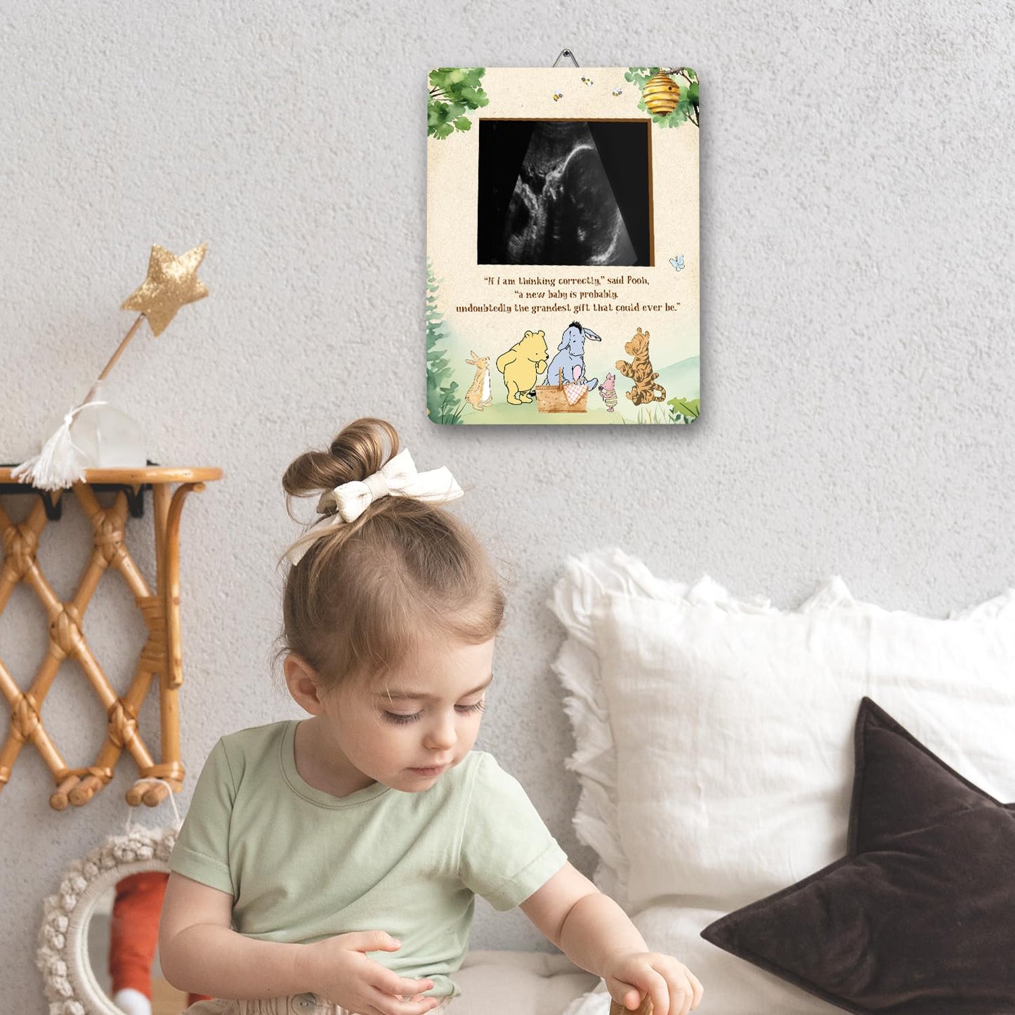 Winnie Pregnancy Milestone Keepsake & Ultrasound Picture Frame - Baby Shower Sign & Decor - Gifts For Gender Reveal