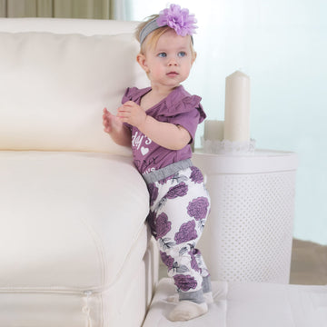 Renotemy Infant Girl Clothes Newborn Outfits Short Sleeve Romper Pants Set 0-3 Months Baby Girl Clothes Outfit Sets Purples