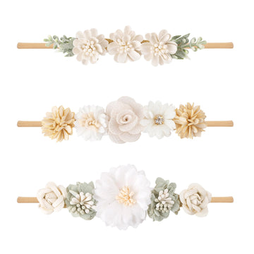 XuoAz Baby Girls Floral Headbands Set-Flower Crown Elastic Hairband for Newborn Toddler Hair Accessories (Pack of 3)