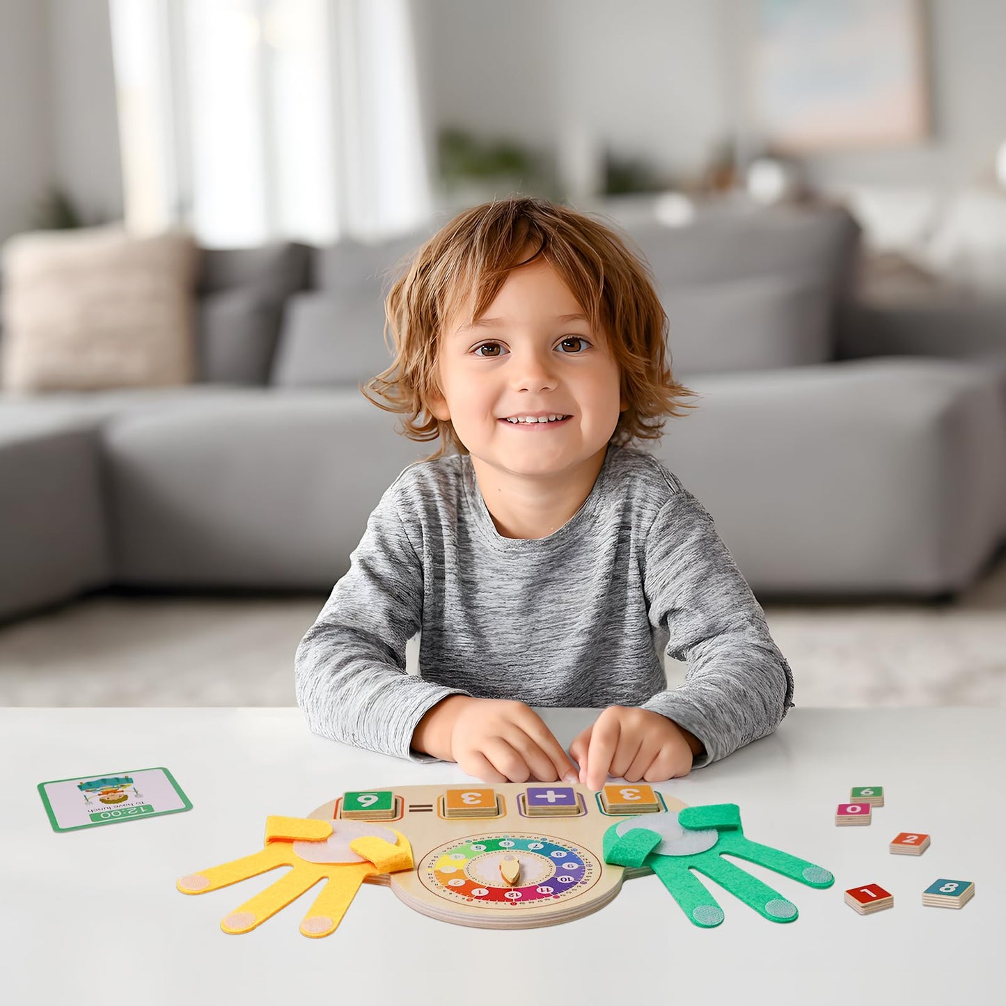 Montessori Learning Toys for Toddlers 3 4 5 years, Finger Counting Number Blocks and Clock Wooden Toys for Kids, Educational Mat
