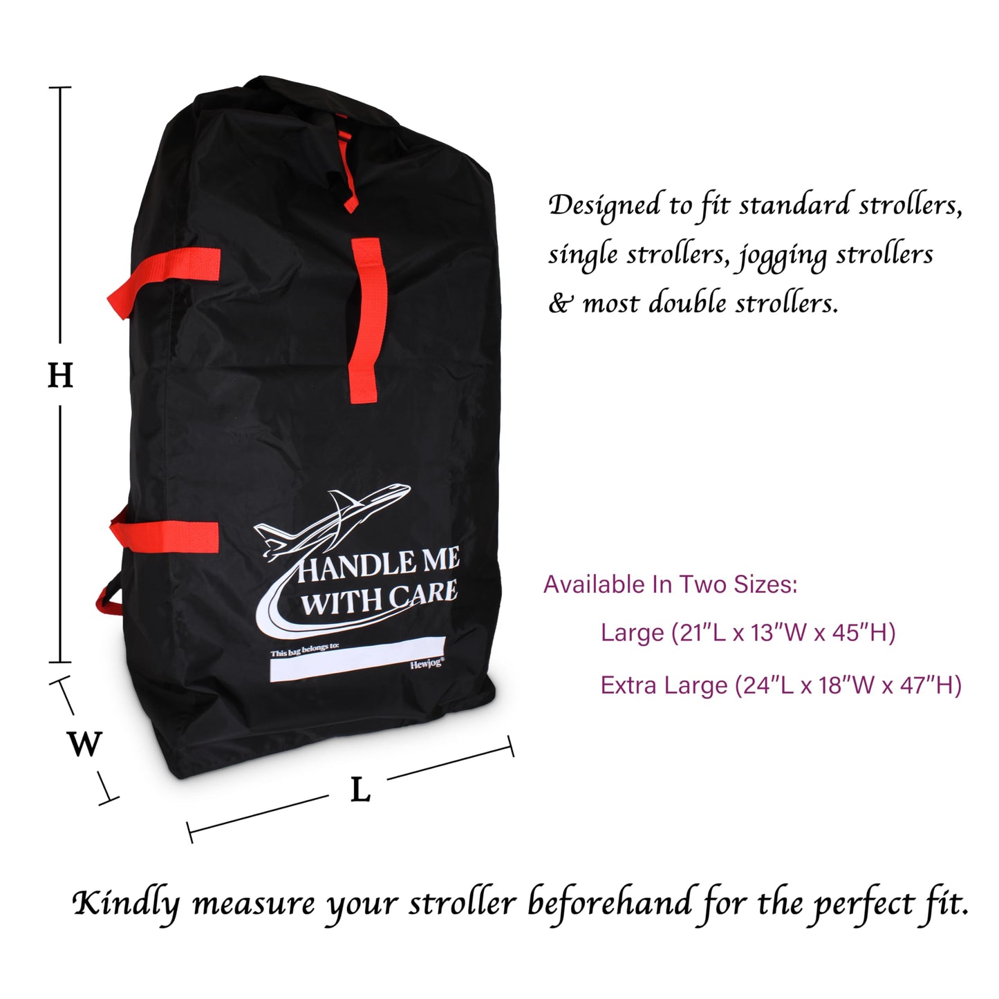 Hewjog Extra Large Stroller Travel Bag For Airplane, For Jogger Jogging & Double Strollers, Water-Resistant Padded Stroller Cove