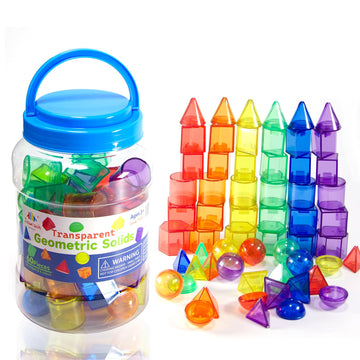 Joswisch 60 PCS 3D Shapes for Teaching, Geometric Solids - Geometric Shapes for Kids, Light Table Manipulatives, 3D Shapes Light