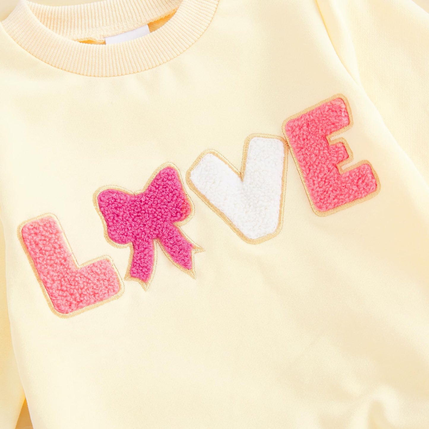 Socutebabe Baby Girl Valentines Day Outfit Bow Letter Long Sleeve Crewneck Sweatshirts Pants Fall Winter Clothes Set (Bow Letter