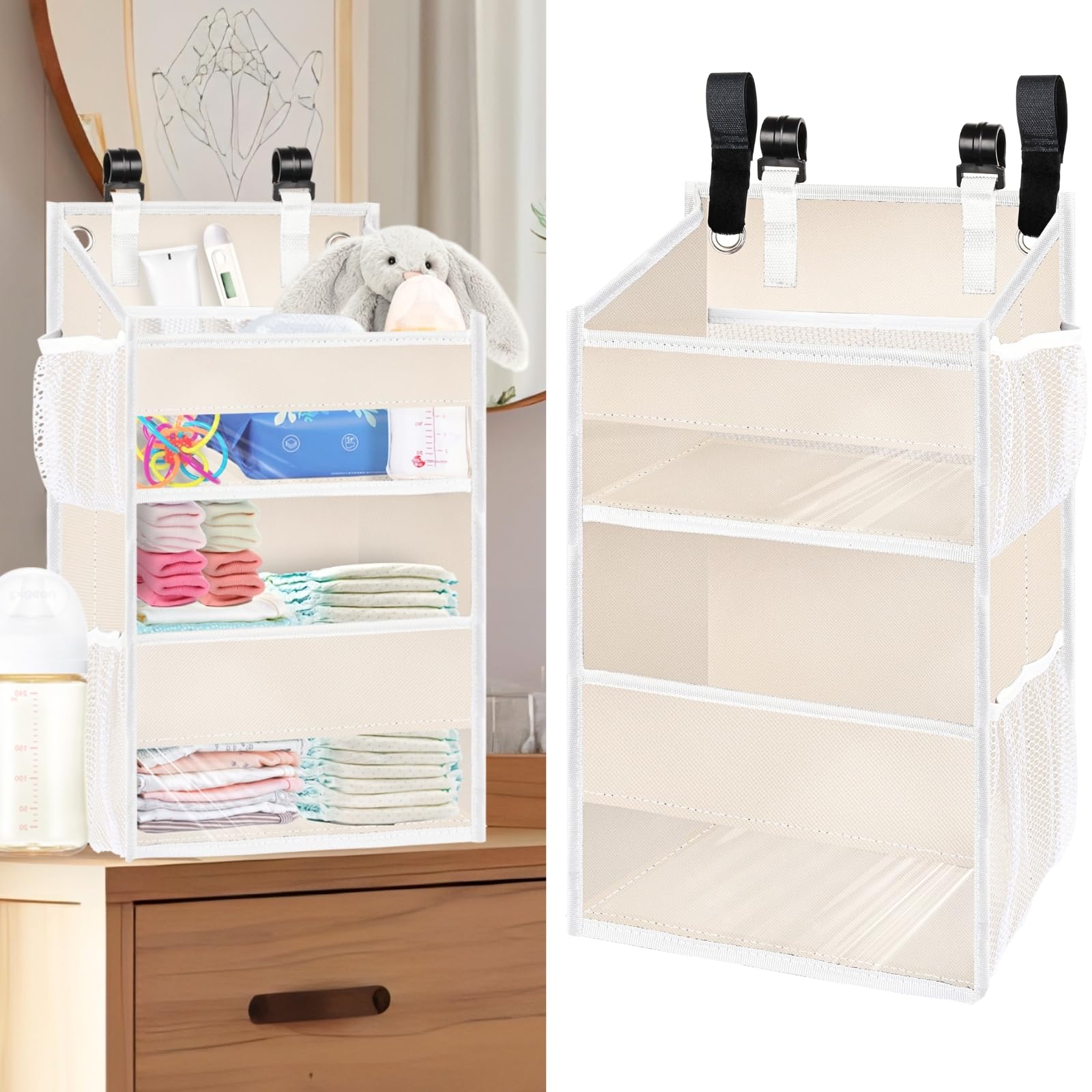 Hanging Diaper Organizer For Changing Table,Cribs,Car,Playard Or Wall & Nursery Organization-Durable 2-Tier Diaper Caddy With Me