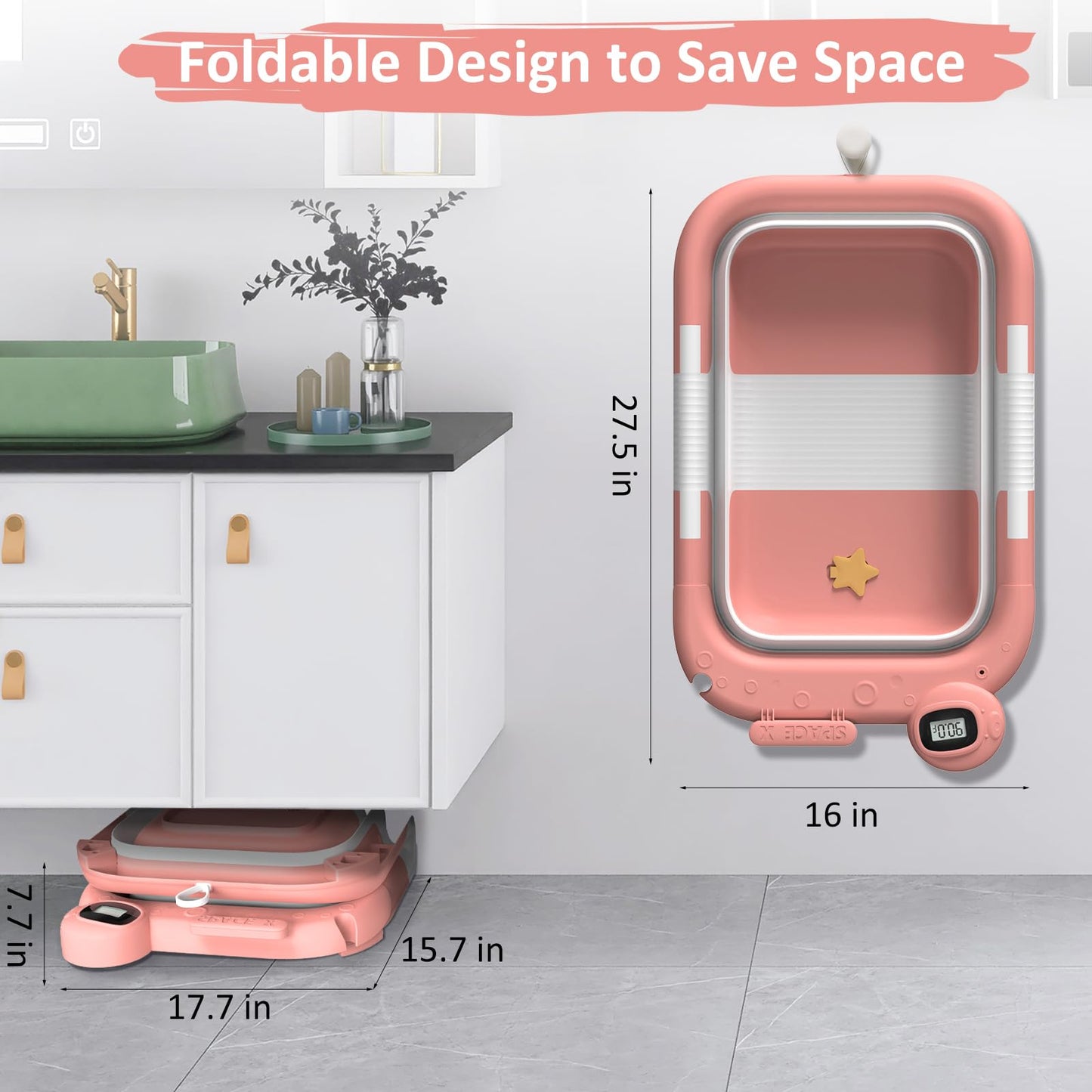 Reeple Collapsible Baby Bathtub, Baby Bath Tub For Newborn To Toddler With Floating Cushion For Bath Support, Portable Baby Tub