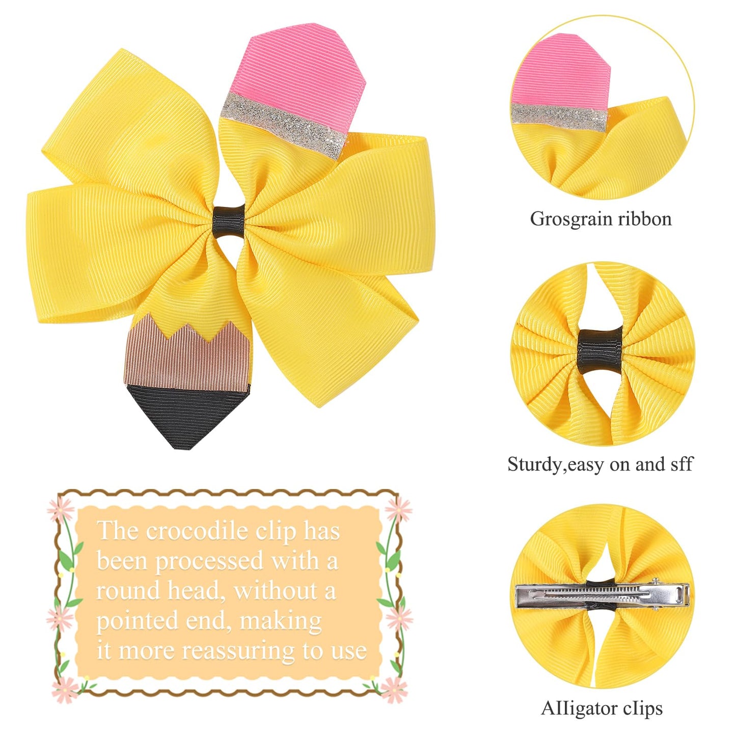 Choicbaby Hair Bows For Girls 5 Inch Yellow Pencil Hair Clips Back To School Hair Bows Clips Ribbon Hair Barrettes With Alligato