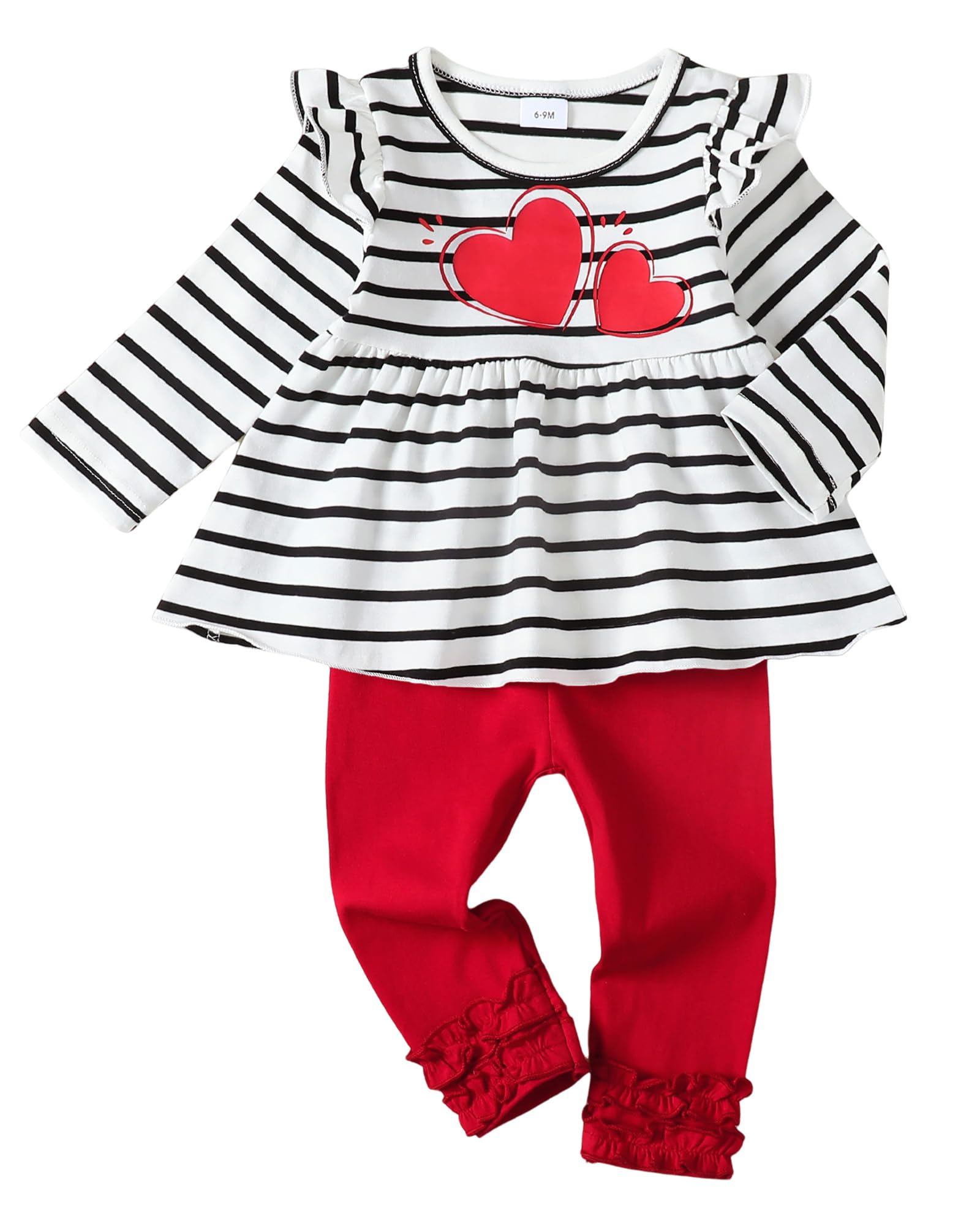 Baby Girl Valentines Day Outfits Long Sleeve Love Heart Shirt Red Pants Set Baby Valentines Gifts 9-12 Months Girl Clothes