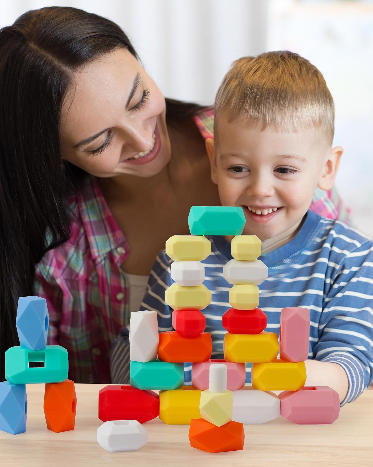 D-FantiX 39 PCS Silicone Sorting Stacking Rocks Stones, Sensory Learning Montessori Toys for 3 4 5 6 Year Old Kids, Educational