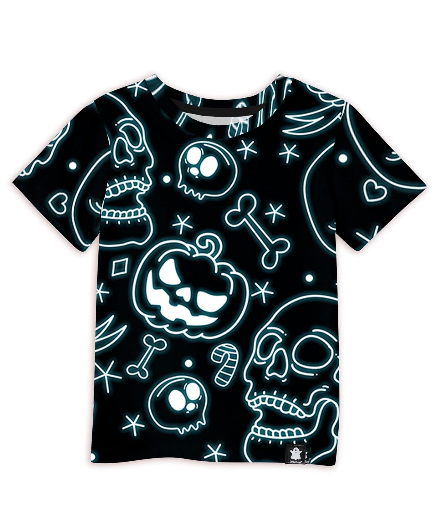 Halloween Unisex Kids Jack O' Lantern Skull Pumpkin Black Top Short Sleeve Party Shirt 10 Years