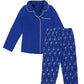 KiddoPanti Girls Front Open Shirt & AOP Pyjama Set, Royal Blue, 46Y