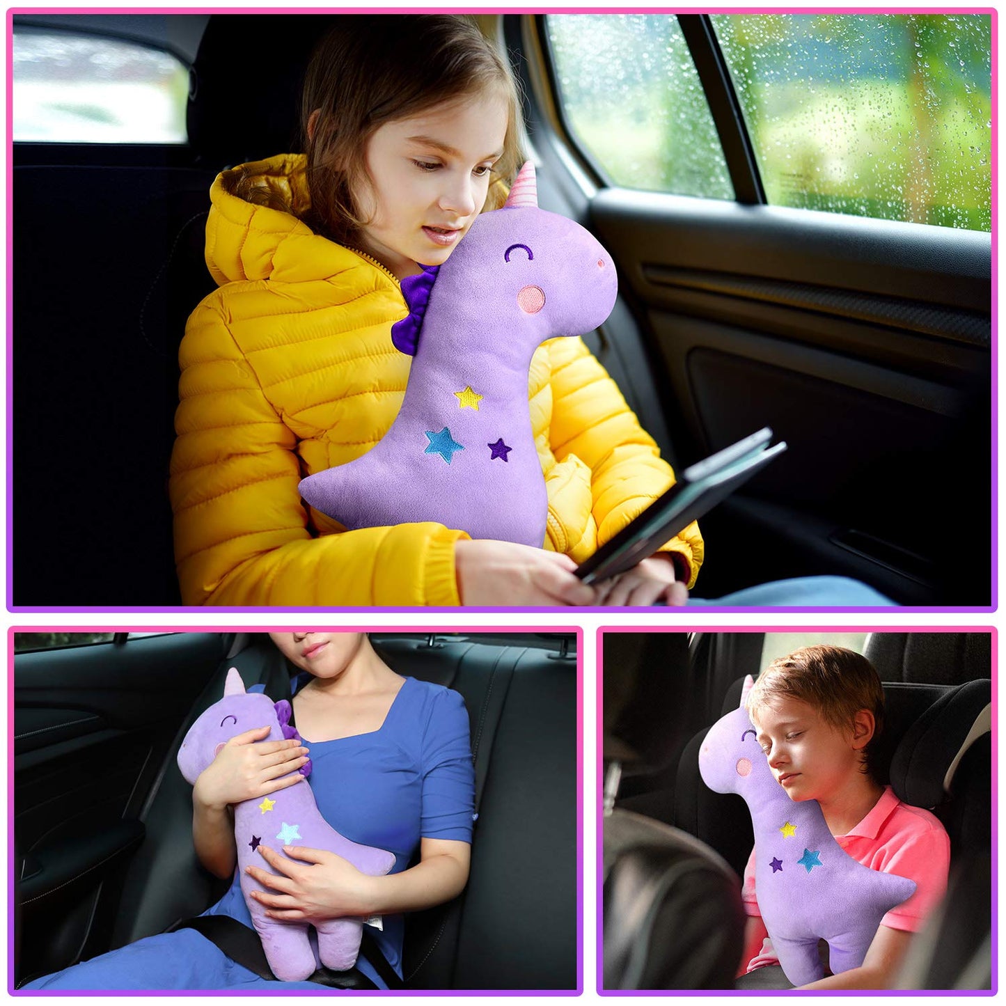 Farochy Unicorn Seat Belt Pillow Kids Cover, Vehicle Shoulder Pads, Car Seatbelt Cushion for Kids, Strap Pillows Animal Travel (