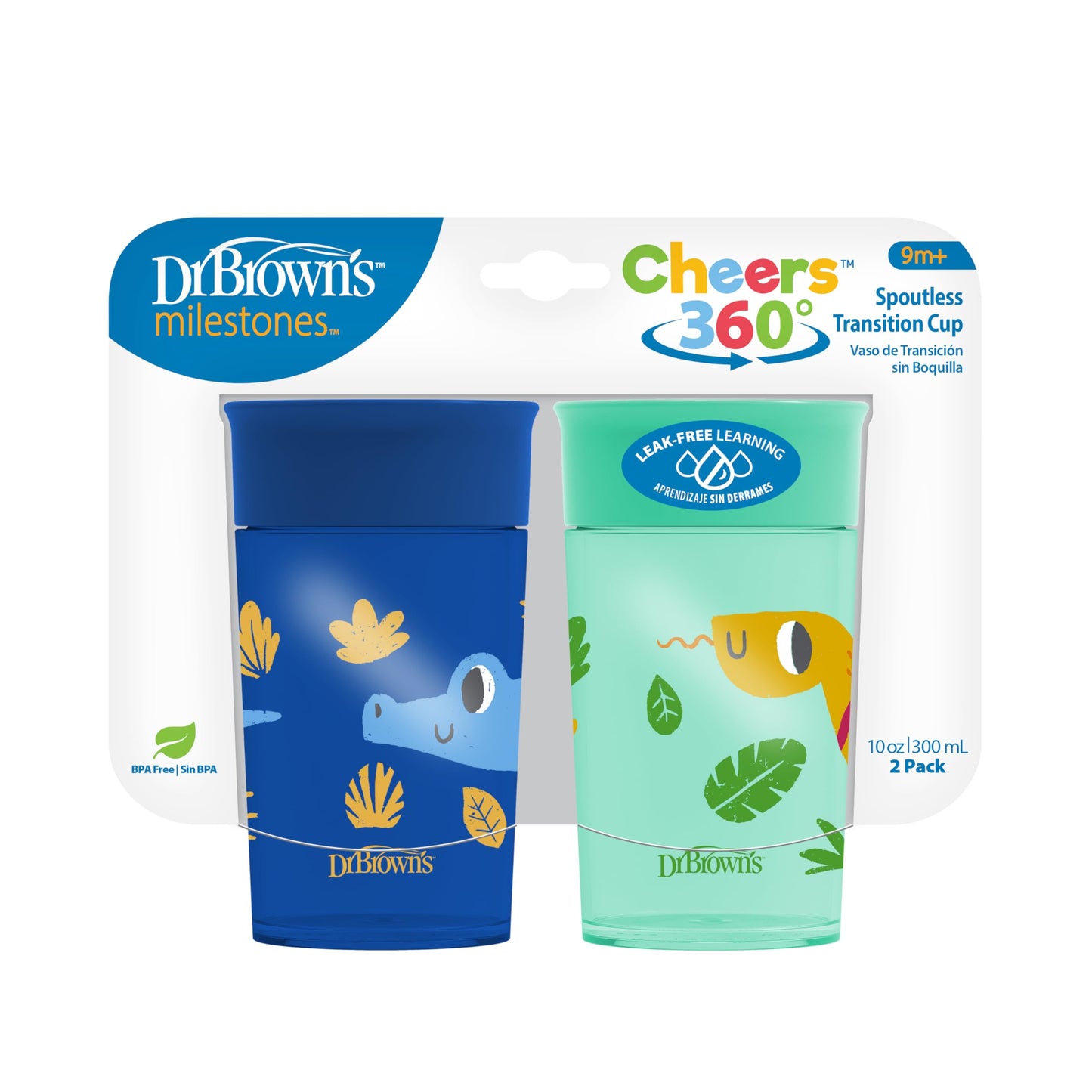 Dr. Brown'S Milestones Cheers 360 Cup Spoutless Transition Cup, Travel Friendly & Leak-Free Sippy Cup, Blue Alligator - Turquois