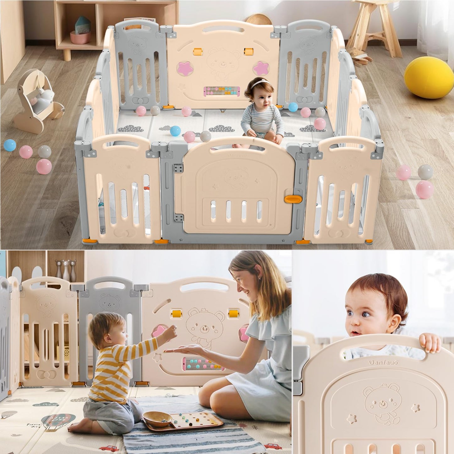 Uanlauo Baby Playpen,Large Play Pens For Babies And Toddlers, Sturdy Baby Play Yards With Anti-Slip Base, Non-Toxic, Safe Indoor