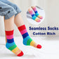 Epeius Girls Seamless Socks Rainbow Striped Crew Socks Baby Girl Cotton Dress Socks For 9-12 Years,Smooth Toes Socks 5 Pack Shoe