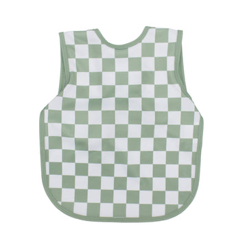 Bapronbaby Sage Checkerboard Bapron - No Neck Tie Safer Bib For Baby & Toddler - Soft Waterproof Stain Resistant - Machine Washa