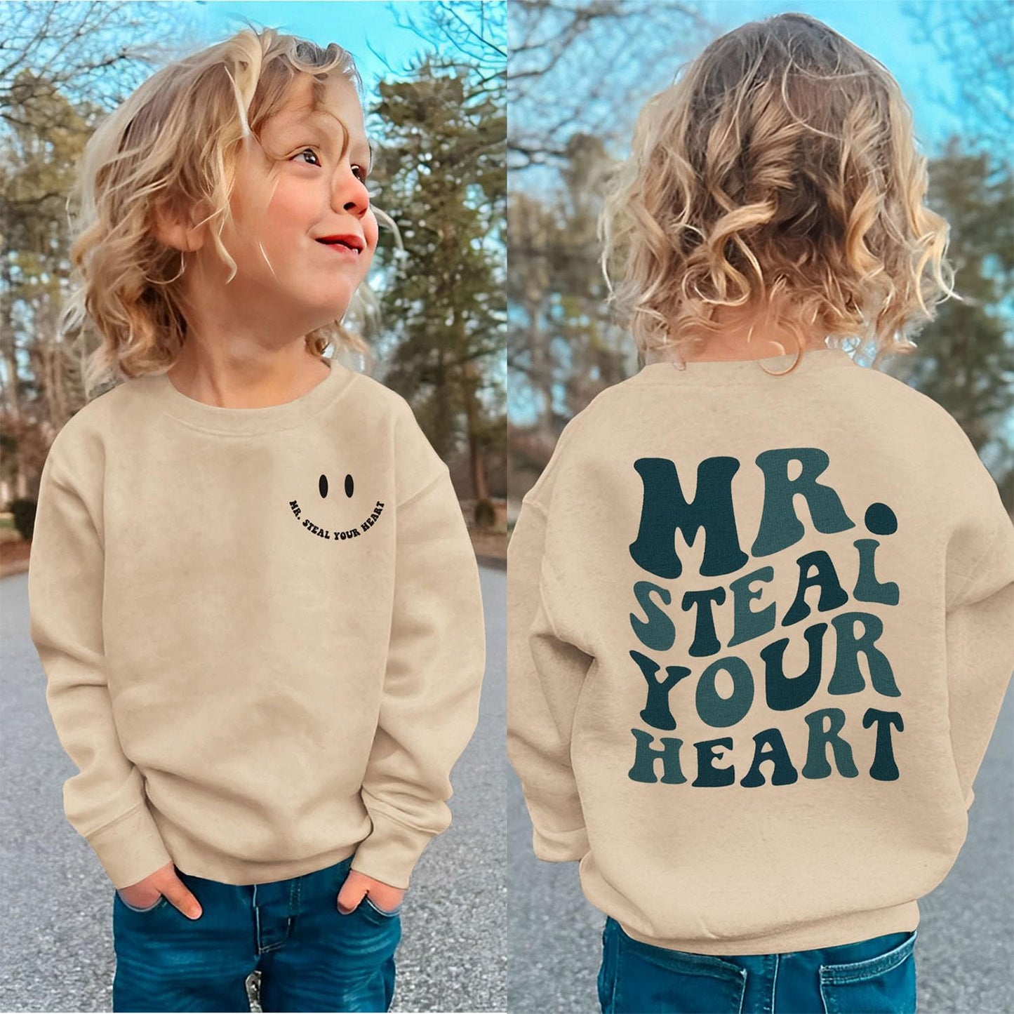 Ritatte Toddler Boy Valentine'S Day Sweatshirt Mr. Steal Your Heart Shirt Kids Valentines Crewneck Long Sleeve Pullover Tops(Gra